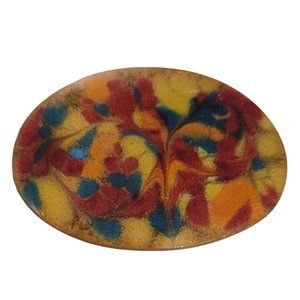 Inga Carlson Multi Color Enamel Copper Oval Brooch Pin, Signed E53